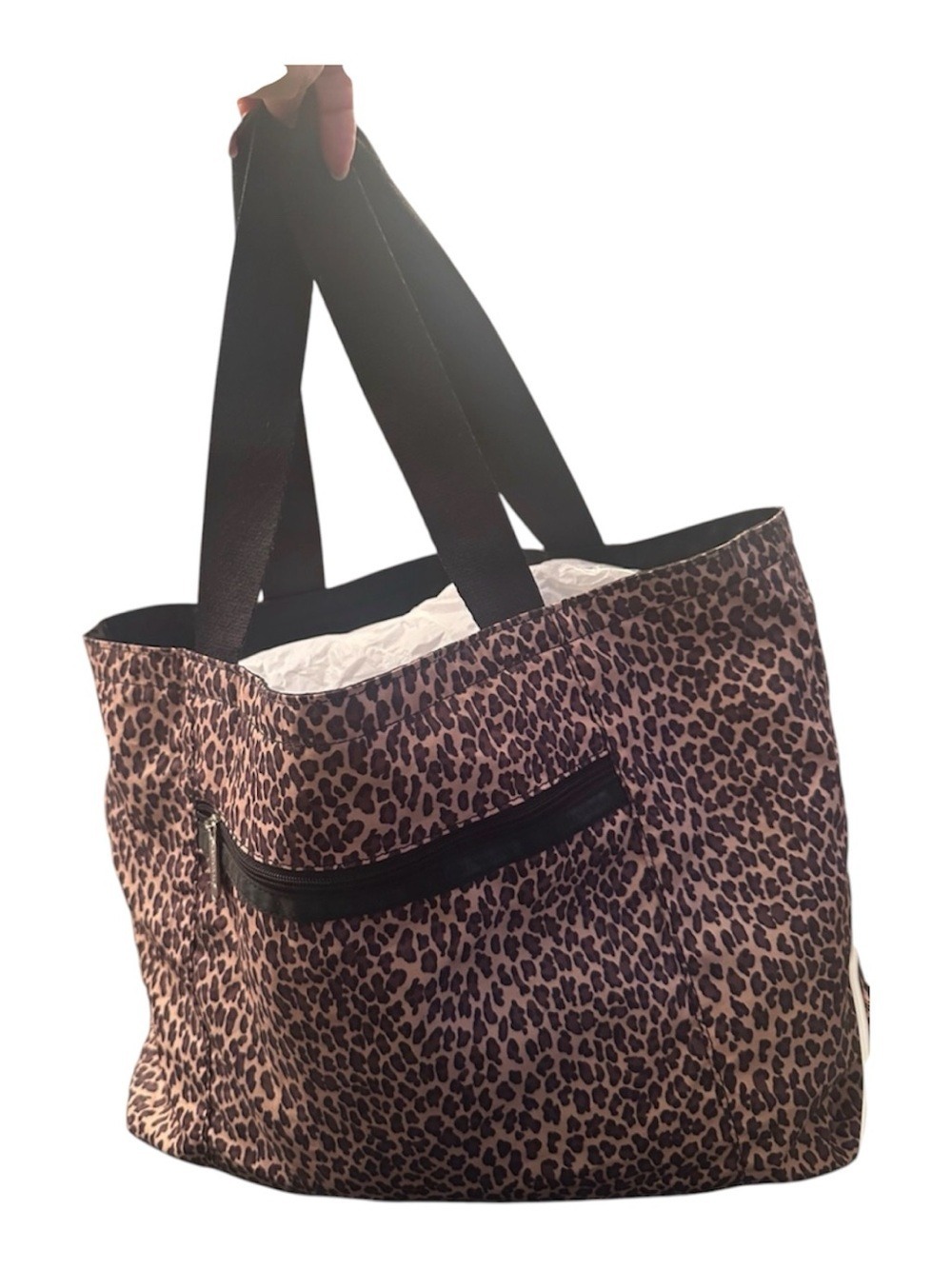 LE SPORTSAC VINTAGE Y2K CHEETAH PRINT XL TOTE NYLON WASHABLE W/ ZIP POCKET - Picture 2 of 7